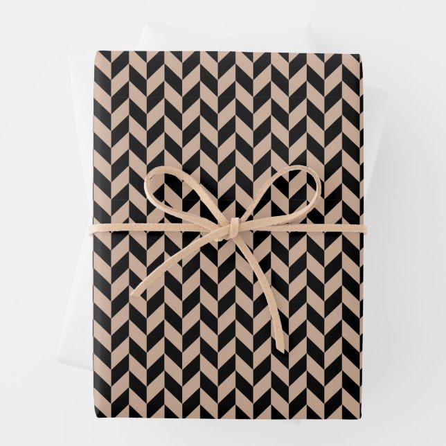 Black and Tan Herringbone Wrapping Paper (In situ)