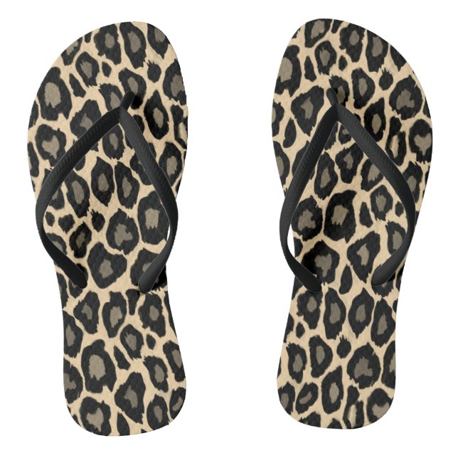 Black and Tan Leopard Print Flip Flops (Footbed)