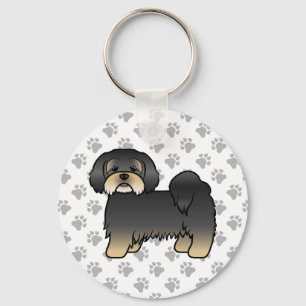 Black And Tan Lhasa Apso Cute Cartoon Dog Key Ring