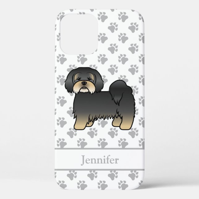 Black And Tan Lhasa Apso Cute Cartoon Dog & Name Case-Mate iPhone Case (Back)