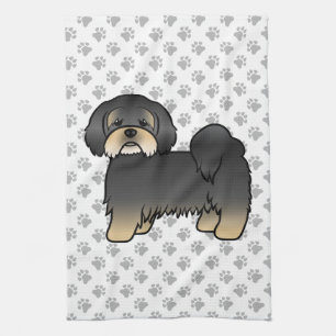Black And Tan Lhasa Apso Cute Cartoon Dog Tea Towel