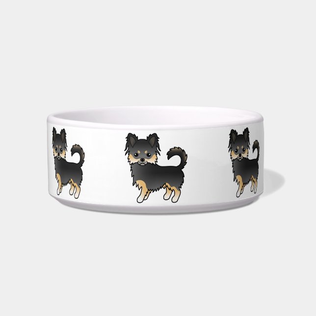 Black And Tan Long Coat Chihuahua Cartoon Dogs Bowl (Front)
