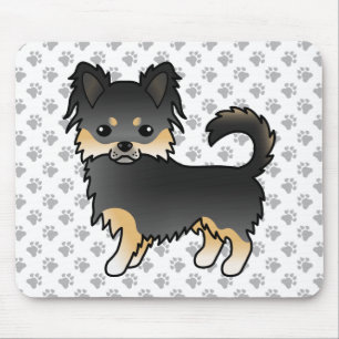 Black And Tan Long Coat Chihuahua Cartoon & Paws Mouse Mat