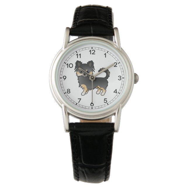 Black And Tan Long Coat Chihuahua Cute Cartoon Dog Watch (Front)