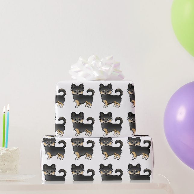 Black And Tan Long Coat Chihuahua Cute Dog Pattern Wrapping Paper (Party Gifts)