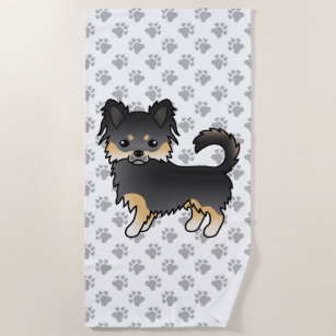 Black And Tan Long Coat Chihuahua Cute Dog & Paws Beach Towel