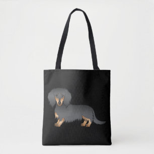 Black And Tan Long Hair Dachshund Cartoon Dog Tote Bag