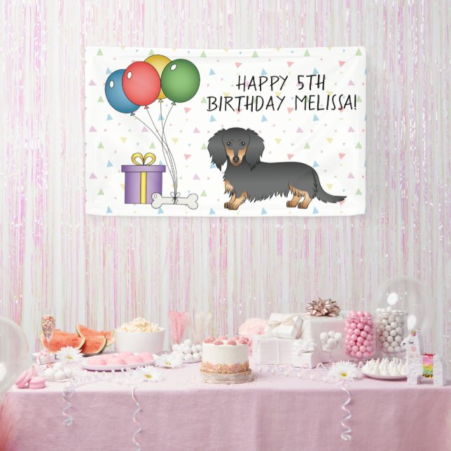 Black And Tan Long Hair Dachshund Happy Birthday Banner (Party)