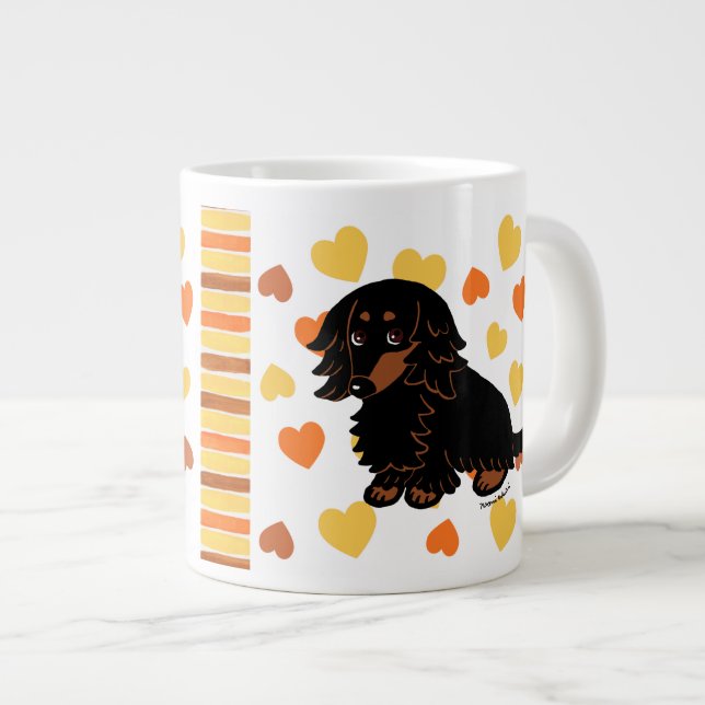 Black and Tan Long Haired Dachshund 3 Large Coffee Mug (Front Right)