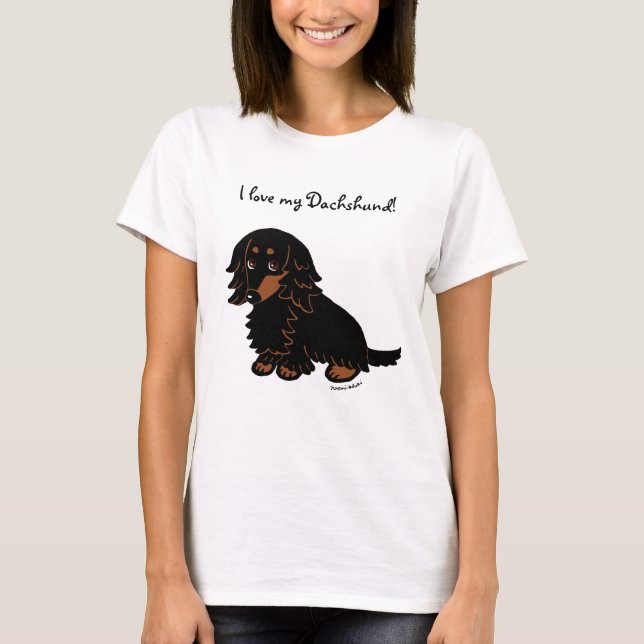 Black and Tan Long Haired Dachshund 3 T-Shirt (Front)