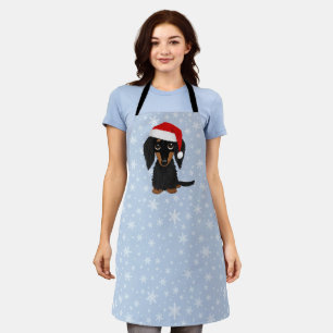 Black and Tan Longhaired Dachshund Dog Christmas Apron