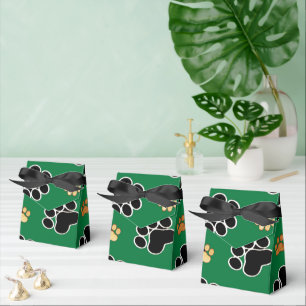 Black and tan luxury canine dog paw print favour box