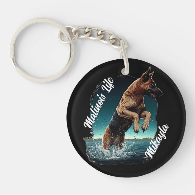 Black and Tan Malinois in Water Key Ring (Front)