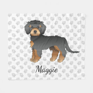 Black And Tan Mini Goldendoodle Cartoon Dog & Name Fleece Blanket