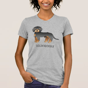 Black And Tan Mini Goldendoodle Cartoon Dog & Text T-Shirt
