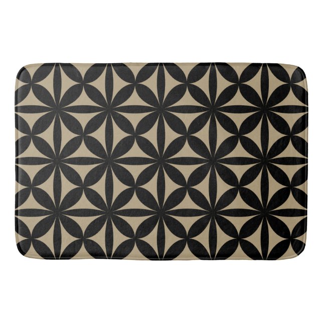 Black and Tan Modern / Retro Print  Bath Mat (Front)