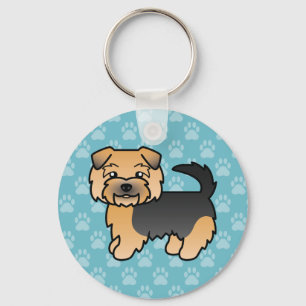 Black And Tan Norfolk Terrier Cartoon Dog Drawing Key Ring