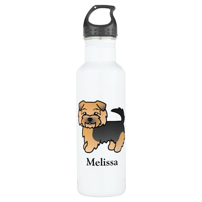 Black And Tan Norfolk Terrier Cartoon Dog & Name 710 Ml Water Bottle (Front)