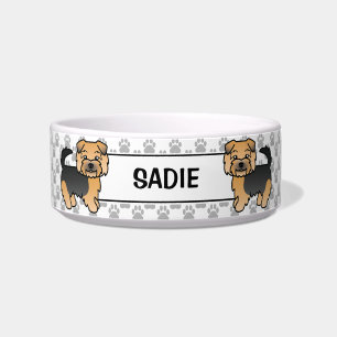 Black And Tan Norfolk Terrier Cartoon Dogs & Name Bowl