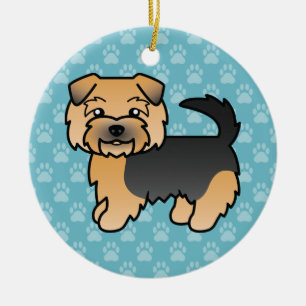 Black And Tan Norfolk Terrier Dog On Blue Ceramic Tree Decoration