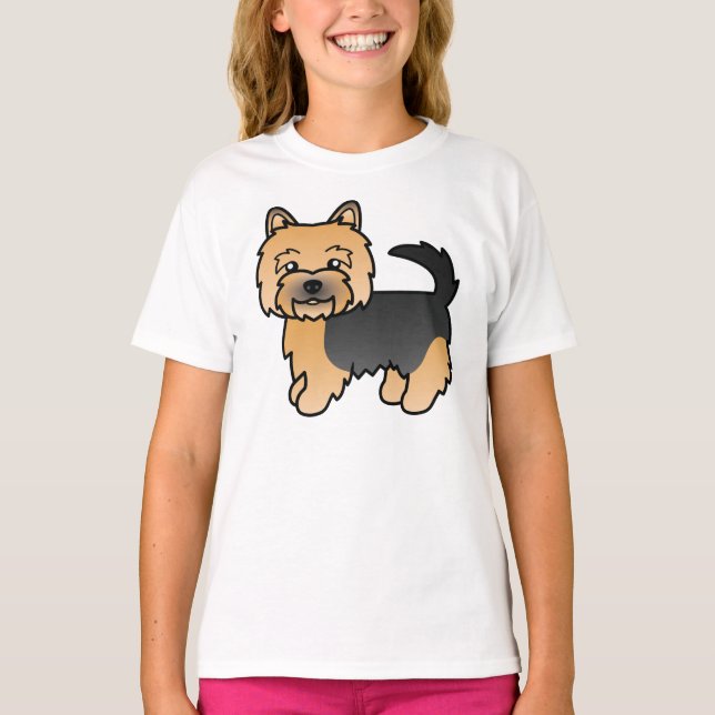 Black And Tan Norwich Terrier Cute Cartoon Dog T-Shirt (Front)