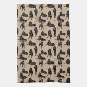 Black and Tan on Tan Tea Towel