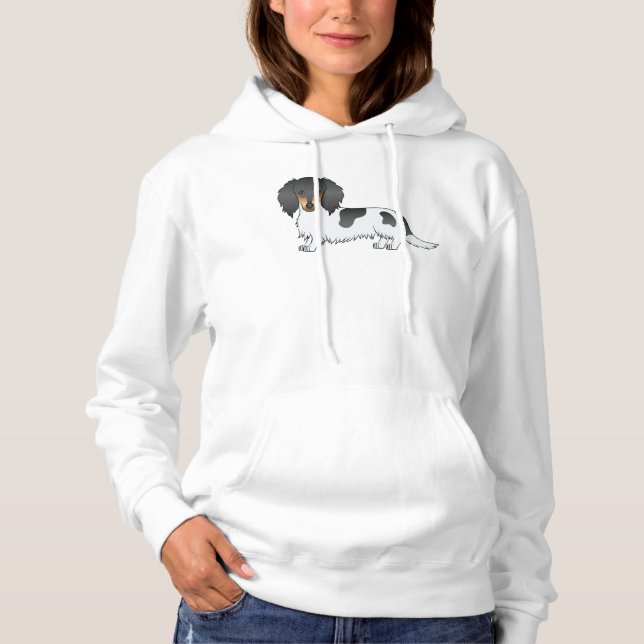 Black And Tan Piebald Long Hair Dachshund Dog Hoodie (Front)