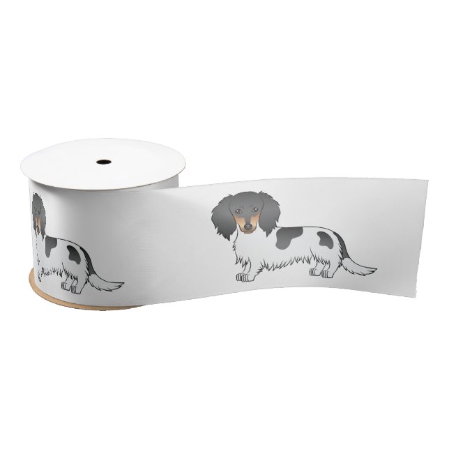Black And Tan Piebald Long Hair Dachshund Dog Satin Ribbon (Spool)