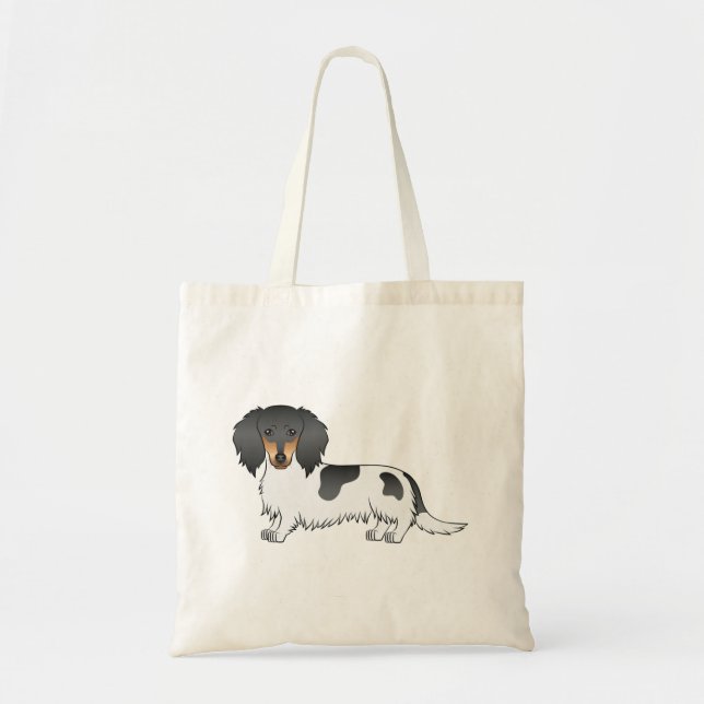 Black And Tan Piebald Long Hair Dachshund Dog Tote Bag (Front)