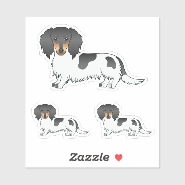 Black And Tan Piebald Long Hair Dachshund Dogs (Sheet)