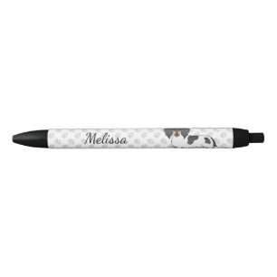 Black And Tan Piebald Long Hair Dachshund & Name Ink Pen