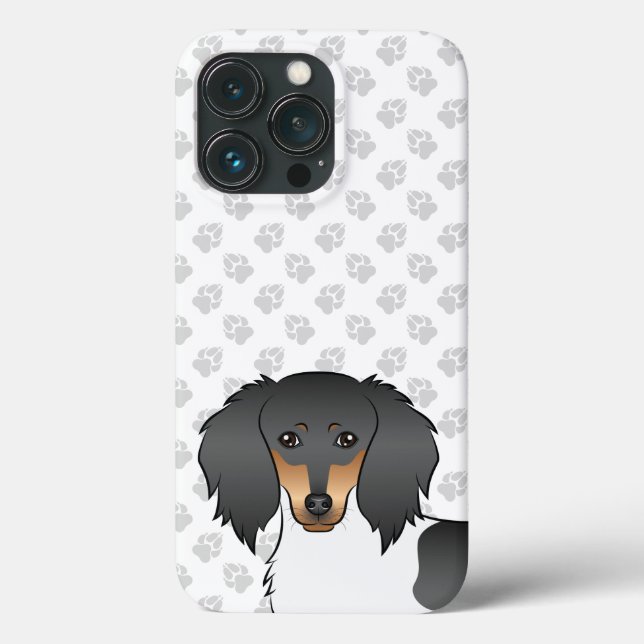 Black And Tan Piebald Long Hair Dachshund & Paws Case-Mate iPhone Case (Back)