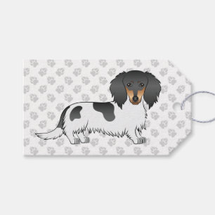 Black And Tan Piebald Long Hair Dachshund & Paws Gift Tags
