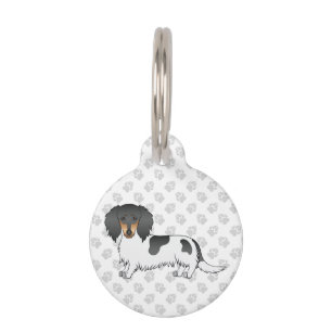Black And Tan Piebald Long Hair Dachshund & Paws Pet Tag