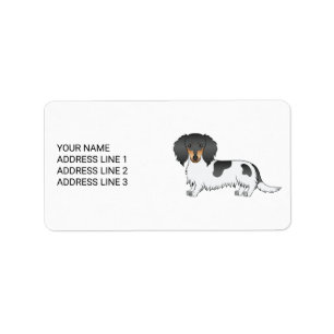 Black And Tan Piebald Long Hair Dachshund & Text Label