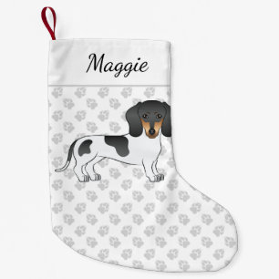 Black And Tan Piebald Short Hair Dachshund & Name Small Christmas Stocking