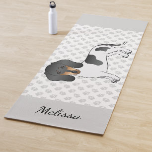 Black And Tan Piebald Short Hair Dachshund & Name Yoga Mat