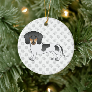 Black And Tan Piebald Short Hair Dachshund & Text Ceramic Tree Decoration