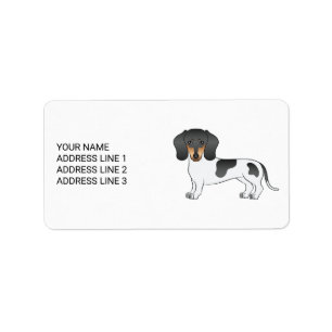 Black And Tan Piebald Short Hair Dachshund & Text Label