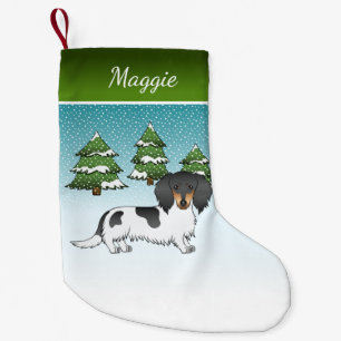 Black And Tan Pied Long Hair Dachshund In Winter Small Christmas Stocking