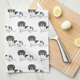 Black And Tan Pied Long Hair Dachshund Pattern Tea Towel
