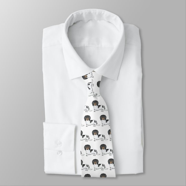 Black And Tan Pied Long Hair Dachshund Pattern Tie (Tied)
