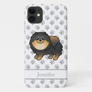 Black And Tan Pomeranian Cute Cartoon Dog & Name iPhone 11 Case