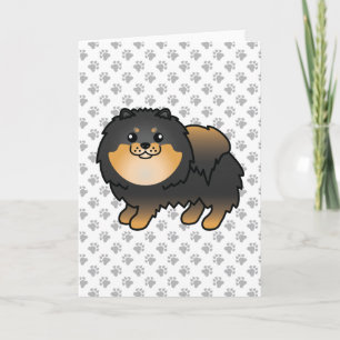 Black And Tan Pomeranian Cute Cartoon Dog & Paws Card