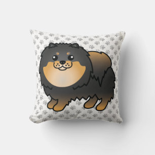 Black And Tan Pomeranian Cute Cartoon Dog & Paws Cushion