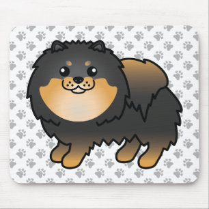 Black And Tan Pomeranian Cute Cartoon Dog & Paws Mouse Mat