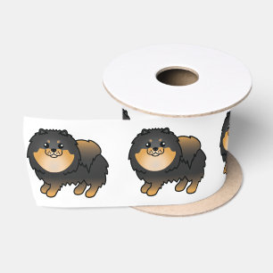 Black And Tan Pomeranian Cute Cartoon Dog Satin Ribbon