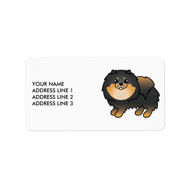 Black And Tan Pomeranian Cute Cartoon Dog & Text Label (Front)