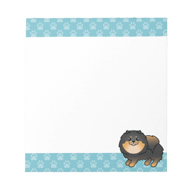 Black And Tan Pomeranian Dog Cartoon Drawing Notepad (Front)