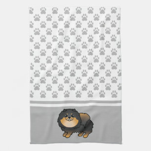 Black And Tan Pomeranian With Grey Paws Pattern Tea Towel